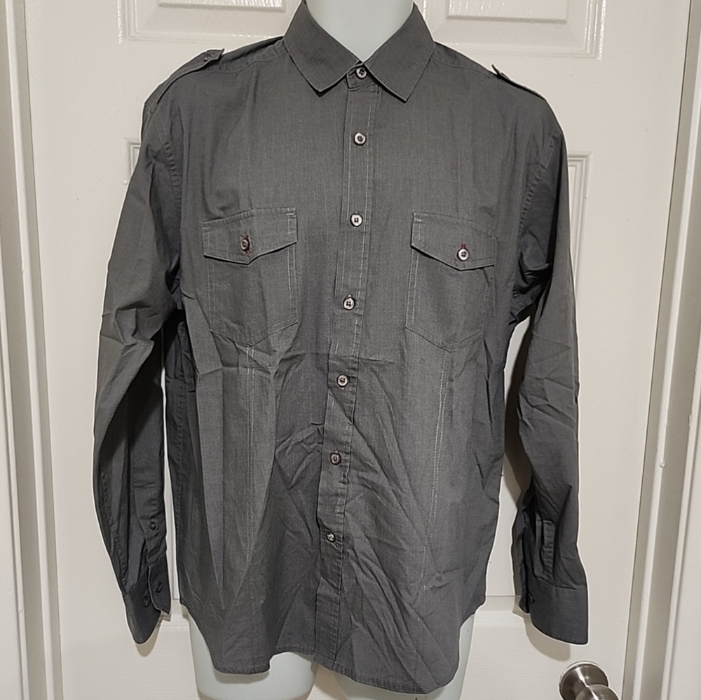Drill Clothing Co Men's Gray Long Sleeves Button Up Shirt Size Medium